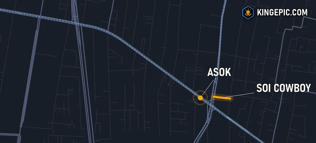 Map of Asok and Soi Cowboy in Bangkok: Soi Cowboy is right around the corner from Asok station