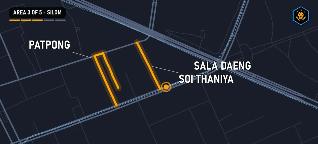 Map of Silom in Bangkok: Sala Daeng station, Patpong and Soi Thaniya